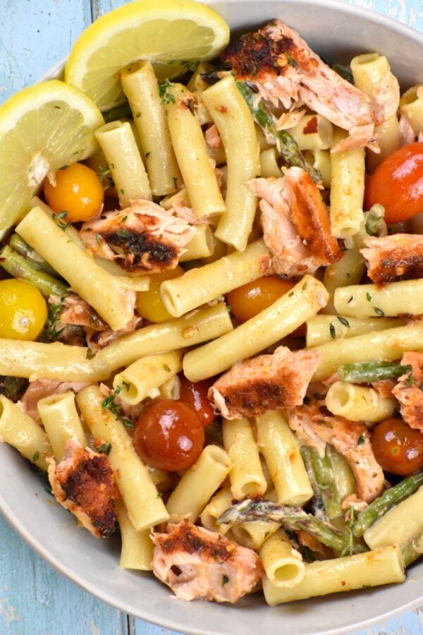 This Salmon Pasta is absolutely divine, loaded with amazing flavors that come from perfectly roasted salmon. All ready in about 30 minutes!