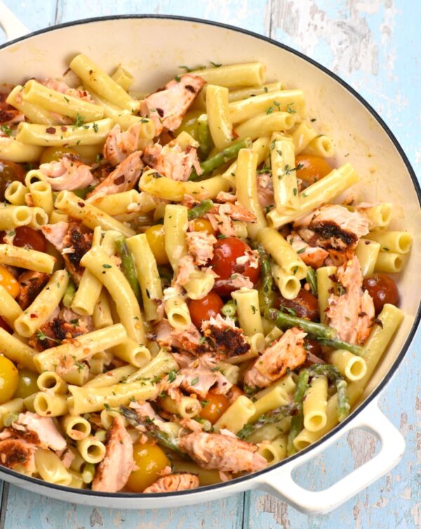 This Salmon Pasta is absolutely divine, loaded with amazing flavors that come from perfectly roasted salmon. All ready in about 30 minutes!