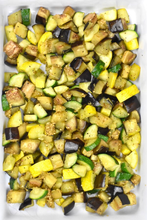 cooked zucchini, yellow squash and eggplant