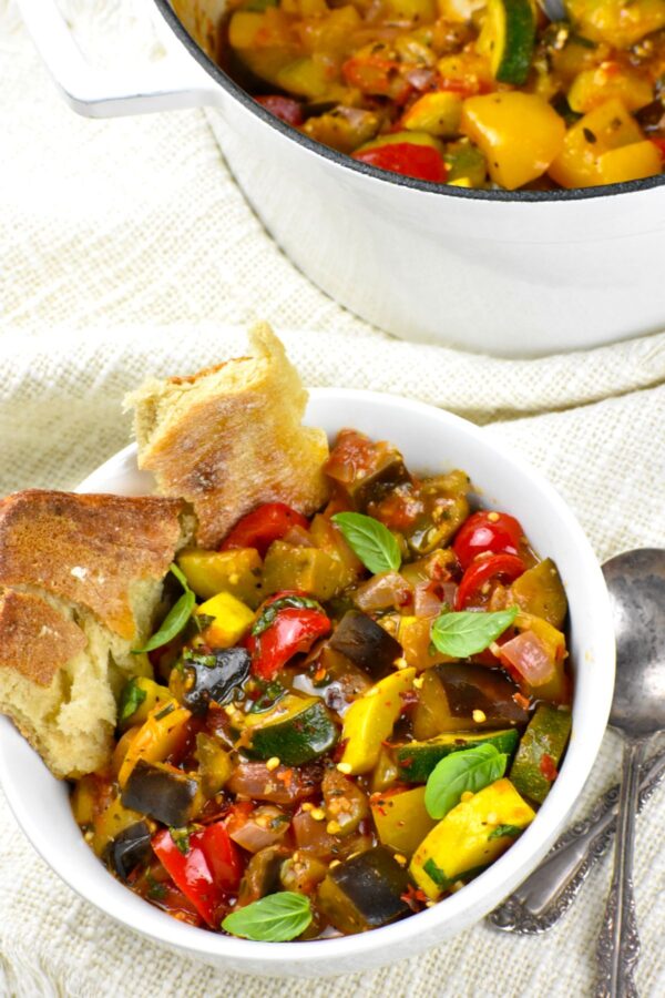 This easy Ratatouille recipe stars a variety of fresh summer veggies. It's a classic French stew that's perfect for a meatless dinner, or as a side dish.